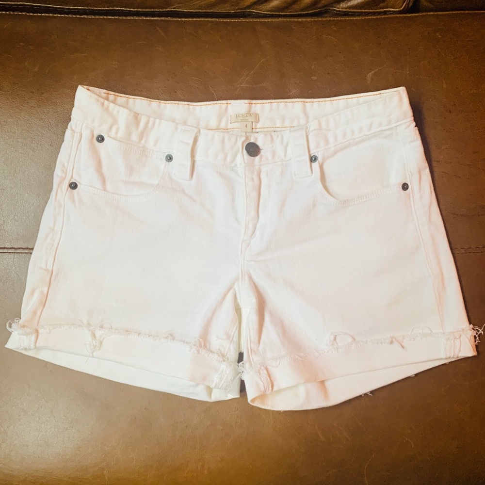 JCrew White Denim Roll-Up Stretch Shorts